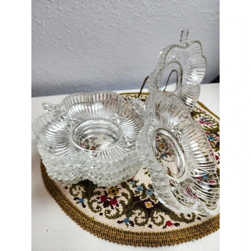 CLEARANCE 💲6️⃣ Vintage Set Petite Glass Shamrock‎ Clover Ribbed Appetizer Plate